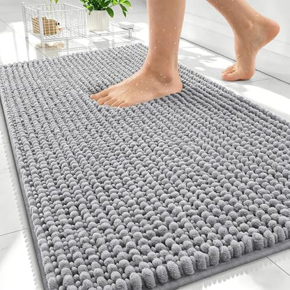 OLANLY Thick Chenille Bathroom Rugs 30x20, Soft Absorbent Bath Mat, Grey
