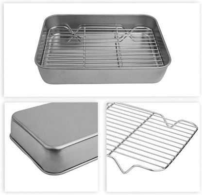 Sheet with Cooling Rack Set, Stainless Baking Sheet Tray Cooling Rack Cover, Kitchen Nonstick Baking Pans Set for Kitchen Storage(23x17x5cm)