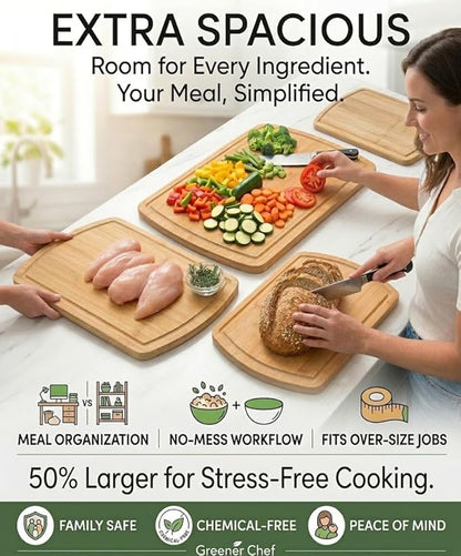 Greener Chef Luxury Bamboo Cutting Board Set of 3 with Glue-Free Surface Technology - Extra Spacious Wood Cutting Boards for Kitchen and XL Chopping Board Set - Replacements for Life