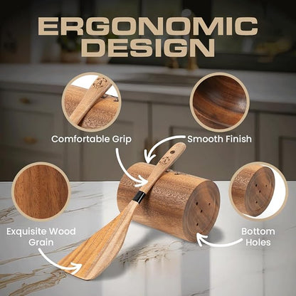 Armandine Premium Teak Wooden Spoons for Cooking 11-Piece - Non-Stick & Non-Scratch Wooden Cooking Premium Utensils Set - Heat Resistant Kitchen Utensils Set