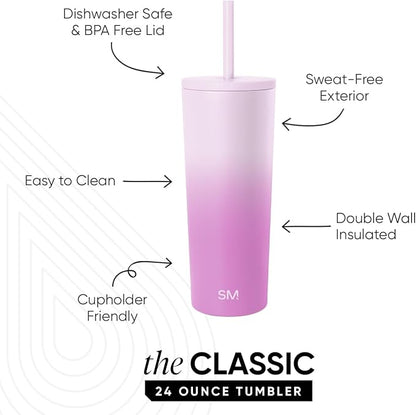 Simple Modern Classic Tumbler with Straw Lid | Insulated Iced Coffee Cup Reusable Stainless Steel Water Bottle Travel Mug | Gifts for Women Men Her Him | 24oz | Violet Dreams