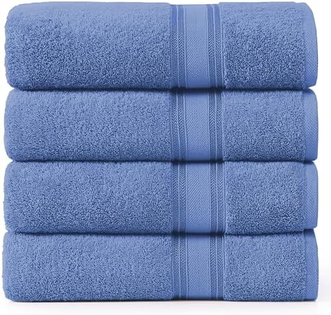 LANE LINEN 100% Cotton 4 Pack Bath Towels (30"x60") - Zero Twist, Mercerized Cotton Bathroom Towels Set - Quick Dry, Soft & Absorbent Large Bath Towels - Machine Wash in Cold Water - Cerulean Blue