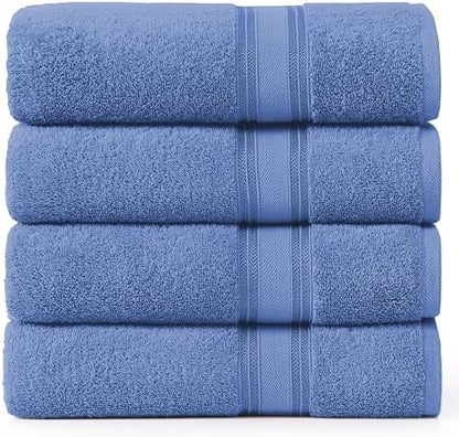 LANE LINEN 100% Cotton 4 Pack Bath Towels (30"x60") - Zero Twist, Mercerized Cotton Bathroom Towels Set - Quick Dry, Soft & Absorbent Large Bath Towels - Machine Wash in Cold Water - Cerulean Blue