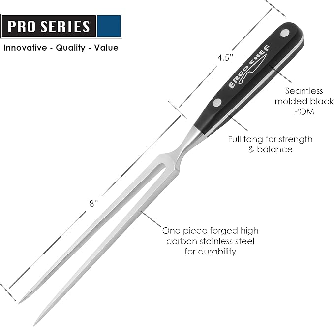 Ergo Chef Prodigy Series 2pc. Set 12-Inch Slicer - Brisket, Roast Carving Knife and Pro Series 8-Inch Meat Carving Fork