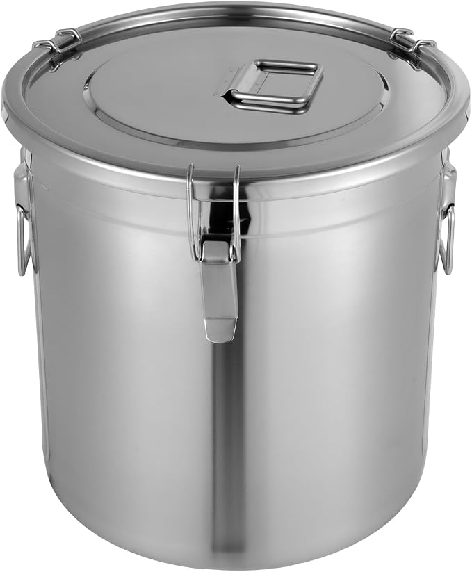 8.7Gal Stainless Steel Canister with Airtight Lid 40-50Lbs Flour Storage Containers for Kitchen Metal Rice Bucket Coffee Canister Dog Food Container Milk Can w/Handles & Sealing Buckles (33L)