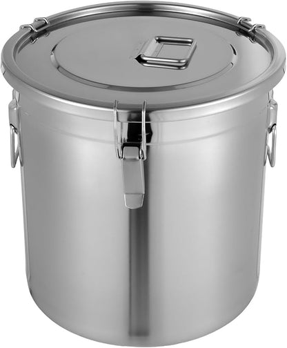 8.7Gal Stainless Steel Canister with Airtight Lid 40-50Lbs Flour Storage Containers for Kitchen Metal Rice Bucket Coffee Canister Dog Food Container Milk Can w/Handles & Sealing Buckles (33L)