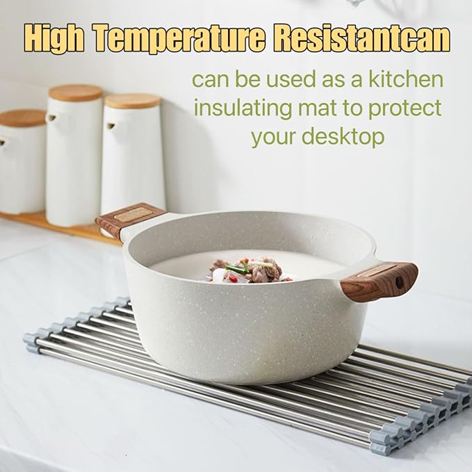 Roll Up Dish Drying Rack 17.7" x 15.8" Over The Sink Dish Drying Rack, Kitchen Dish Rack Stainless Steel Dish Drying Rack for Kitchen Sink Counter Storage (Grey)