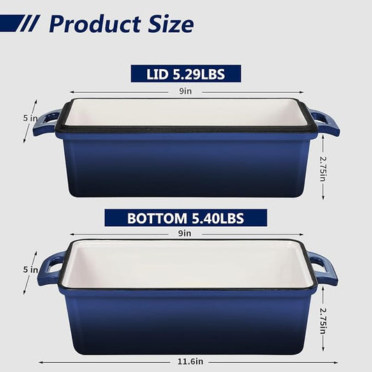 Wildone 2 in 1 Enameled Cast Iron Bread Pan with Lid, 9x5 Loaf Pans for Homemade Sourdough Bread, Cake, Meatloaf, Even Heating Bread Dutch Oven, Navy Blue