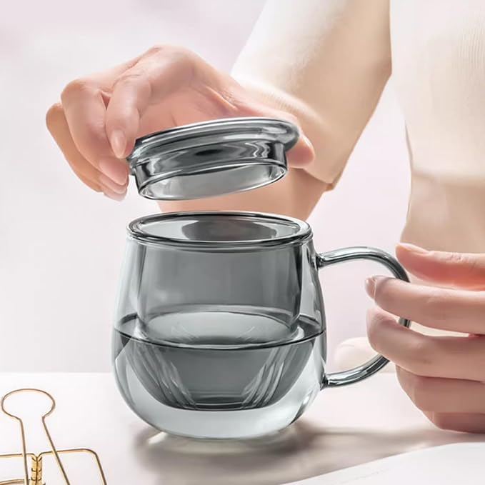 Glass Tea Cup with Infuser and Lid, 17.6oz/520ml Large Borosilicate Teacup, Clear Mug for Loose Leaf Tea, Blooming Tea, Tea Bags - Perfect Christmas or Birthday Gift for Men.
