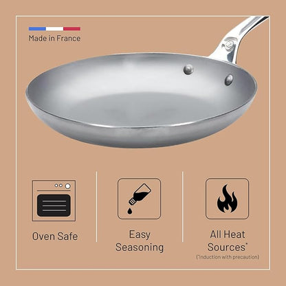 de Buyer MINERAL B Pro Carbon Steel Omelette Pan - 11” Diameter, 8.3” Cooking Surface - Naturally Non-Stick Finish - Made in France