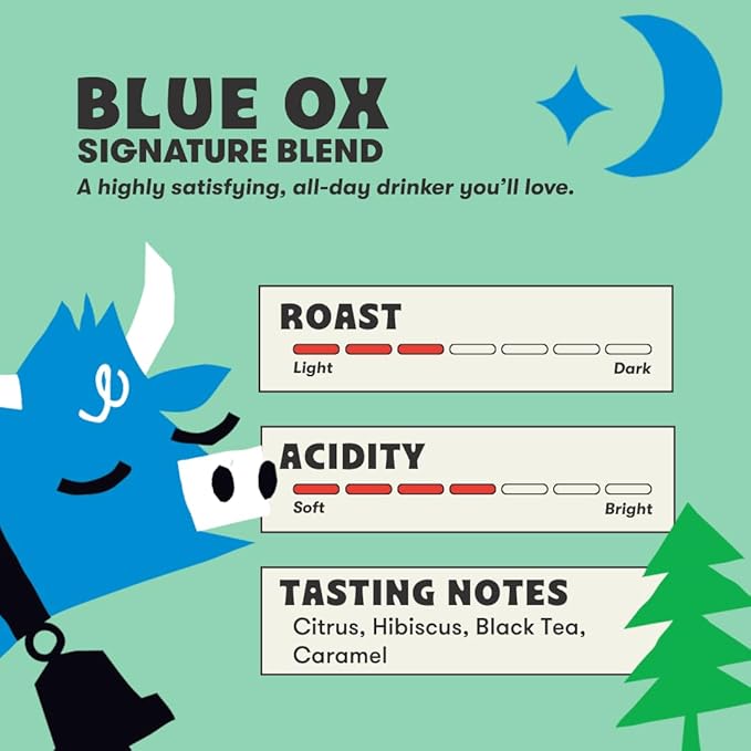 Peace Coffee Blue Ox Blend Medium Roast Whole Bean Coffee, 12 oz, Pack of 3, Organic Fair Trade, Creamy, Mild Flavor, Shade Grown, Fresh Roasted