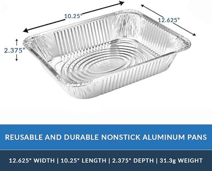 Nicole Home Collection Aluminum Pans With Lids Half Size 9x13 Extra Heavy Duty, Disposable Foil Pans For Baking (25 Sets)