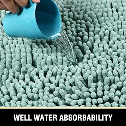 H.VERSAILTEX Bathroom Rugs Bath Mat Bath Rugs Bath Mats for Bathroom Non Slip Extra Soft Chenille Bath Rug Fulffy Shag, Indoor Rug Runner Carpet for Entry Living Room (Aqua Foam, Large 59" x 20")