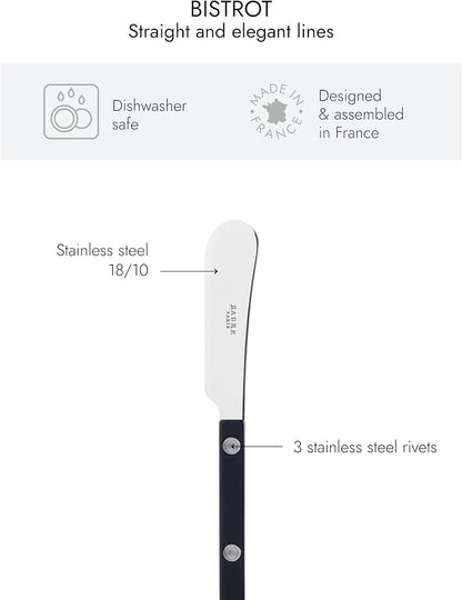 Sabre Paris - Set of 2 Spreader Knives 5.5 inches - Bistrot Collection - Perfect for Butter, Tapenades, Spreads - Stainless Steel & Nylon - Dishwasher Safe - Black - Brilliant Finish