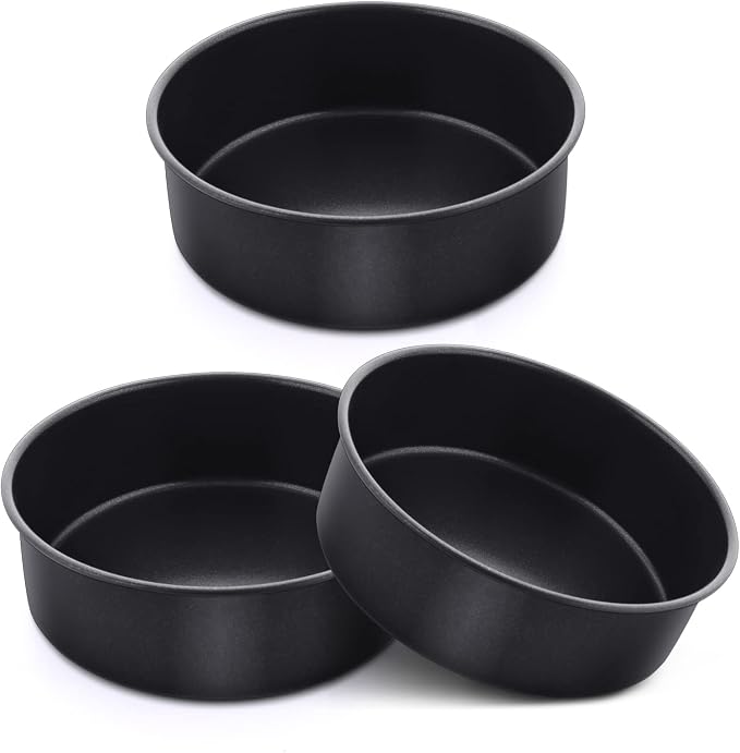 E-far 6 Inch Cake Pan Set of 3, Nonstick Stainless Steel Small Round Cake Pans Tin for Baking Layer Cakes, Stainless Steel Core & Non-toxic Coating, Straight Side & 2 Inch Deep