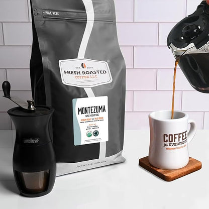 Fresh Roasted Coffee, Organic Montezuma Sunrise Whole Bean Coffee, Medium Roast, USDA Organic, 3rd Party Tested for Mold, Mycotoxin & Pesticides, Kosher, 5 lb (80 oz)
