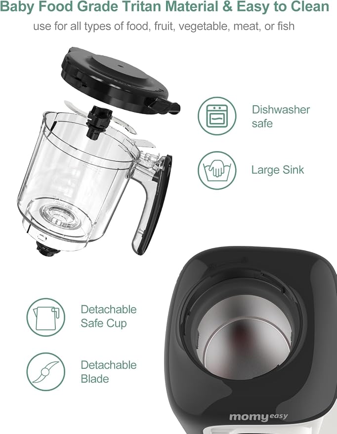MOMYEASY Baby Food Maker, Multifunction Processor Chopper Grinder, Baby Food Steamer and Puree Blender in-One, with Bottle Warmer, Auto Cooking & Grinding with Touch Control Panel
