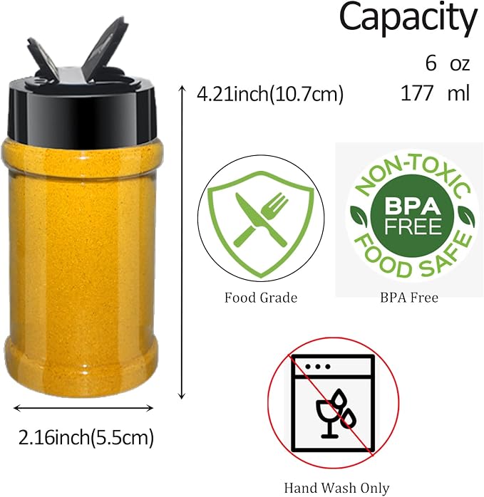 24 Pack 6oz Clear Plastic Spice Jars With Black Lids, Empty Round Spice Bottles, Plastic Seasoning Containers with Chalk Labels, Pen, Spice Containers For Kitchen Cabinet