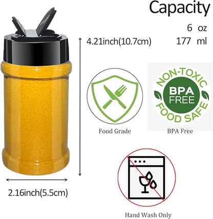 24 Pack 6oz Clear Plastic Spice Jars With Black Lids, Empty Round Spice Bottles, Plastic Seasoning Containers with Chalk Labels, Pen, Spice Containers For Kitchen Cabinet