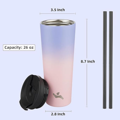 Konokyo 26 OZ Insulated Tumbler with Lid and 2 Straws Stainless Steel Water Bottle Vacuum Travel Mug Coffee Cup,Pastel Sunset