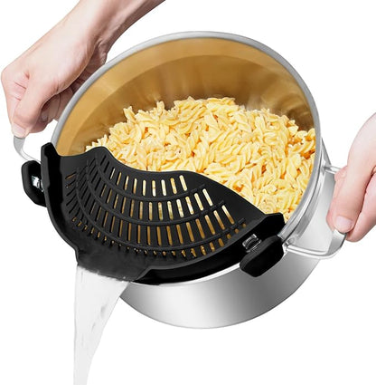 Large AUOON Clip on Strainer for All Pots and Pans - Oversized Silicone Pot Strainer Family-Style Design Pasta Strainer Kitchen Colander for Spaghetti and Noodles | Dishwasher Safe