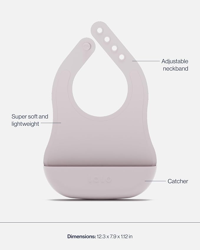 Lalo First Bites Silicone Baby Feeding Set - Baby Led Weaning Supplies - Non-Toxic Silicone - Includes 1 Bib, 2 Spoons, Training Cup, Suction Plate and Bowl - 6 Pieces - Lavender