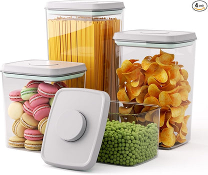 Pop Top Airtight Food Storage Containers, 4-Piece Pantry Starter Set with 4 Sizes, BPA-Free Clear Containers with Measurement Marks for Flour, Sugar, Cereal, Pasta