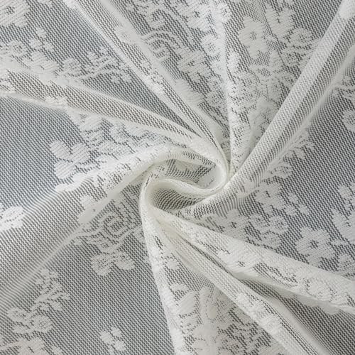 TUDECO Extra Long Shower Curtain - Rustic Lace Off White Shower Curtain with Attached Valance Vintage Floral Sheer Extra Wide Bathroom Decor Scalloped Edges, 102" W×84" L, 1 Panel, Cream