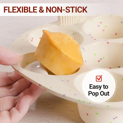Silicone Muffin Pan for Air Fryer Oven Instant Pot, Nonstick 7 Cups Easy To Handle BPA Free for Baking Egg Bites Muffin Tart Cupcake Mini Quiche 2 Pack Confetti