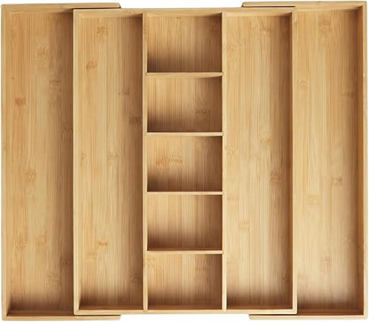 Expandable Bamboo Silverware Drawer Organizer, 5-7 Compartments | Expandable Design, 5-7 Compartments, Dual-Zone Storage, Natural Bamboo Construction, Easy Access Layout