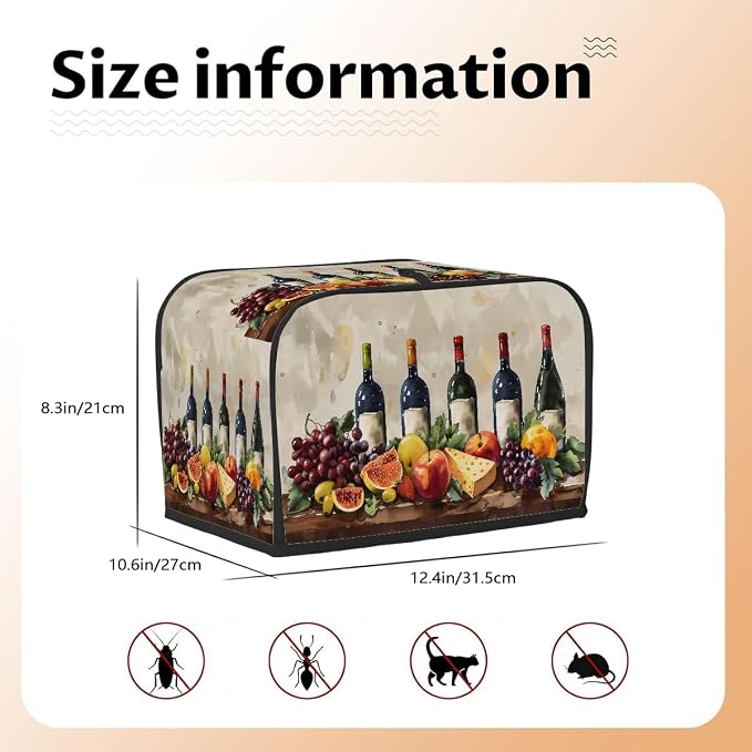 Grape Wine Toaster Cover 4 Slice Wide Slot Washable Toaster Covers | Fruit Cheese Dust and Fingerprint Protection Bread Maker Covers for Kitchen Accessories Decor Bakeware Women Gift