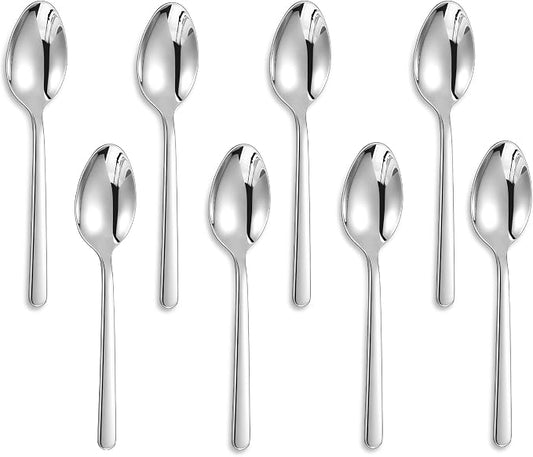 KEAWELL Premium Aline 8-Piece 6.4 inch Spoon Set – 18/10 Stainless Steel Silverware with Mirror Polish, Dishwasher Safe for Table Setting and Entertaining (8, Teaspoons)