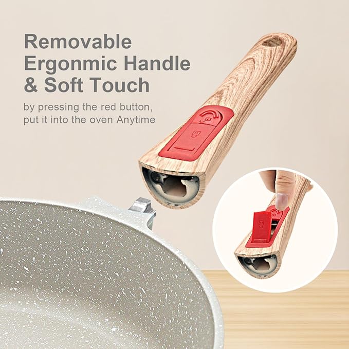 AIKENBBKK 12 Inch Nonstick Deep Frying Pan Skillet with Lid, 5 QT Saute Pan, Non Stick Frying Pans, Compatible with All Stovetops, Detachable Handle, Oven Safe