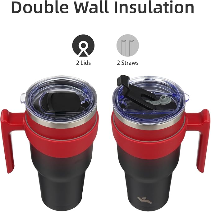 Konokyo 40 oz Tumbler with Handle and 2 Straw 2 Lid, Insulated Water Bottle Stainless Steel Vacuum Cup Reusable Travel Mug,Mystic Moon