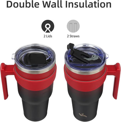 Konokyo 40 oz Tumbler with Handle and 2 Straw 2 Lid, Insulated Water Bottle Stainless Steel Vacuum Cup Reusable Travel Mug,Mystic Moon