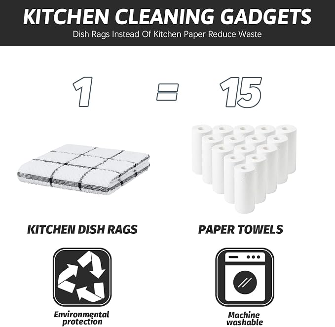 Nialnant 100% Cotton Terry Kitchen Cleaning Rags,Soft Absorbent Dish Cloths for Washing Dishes,Quick Drying Dish Towels-12x12 in,12 Pack