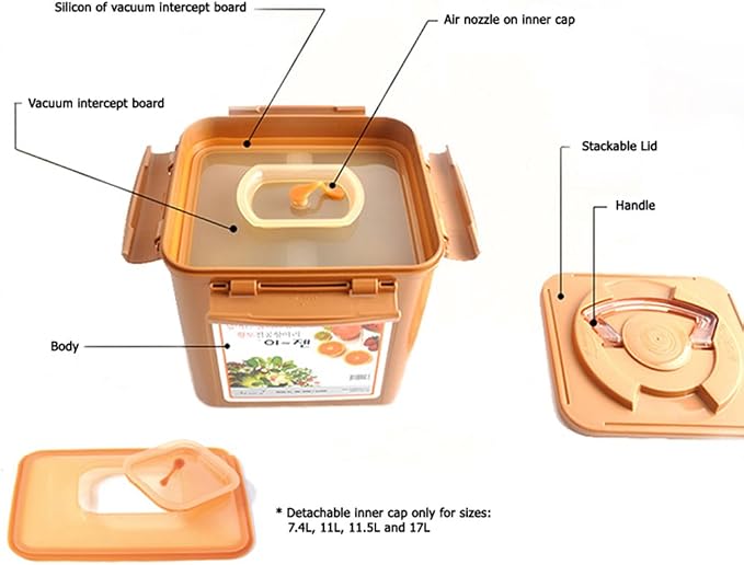 e-jen Premium Kimchi, Sauerkraut Container Probiotic Fermentation with Inner Vacuum Lid (Earthenware Brown, 1.3 gal/ 5.2L)