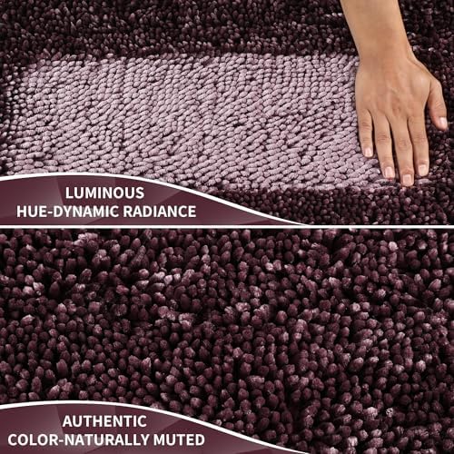 Yimobra Long Bathroom Rug Non Slip 44x24 Inch, Extra Thick Soft Absorbent Chenille Bath Mat, Machine Washable Bath Rugs for Bathroom Floor, Tub and Shower, Home Decor Accessories, Purple Grey