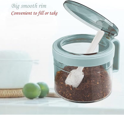TENTA TENTA KITCHEN Gourmet Seasoning Box with Serving Spoons, Spice Jar Set Condiment Cruet Bottle, Kitchen Supplies,Nice Design for Kitchen (glass)