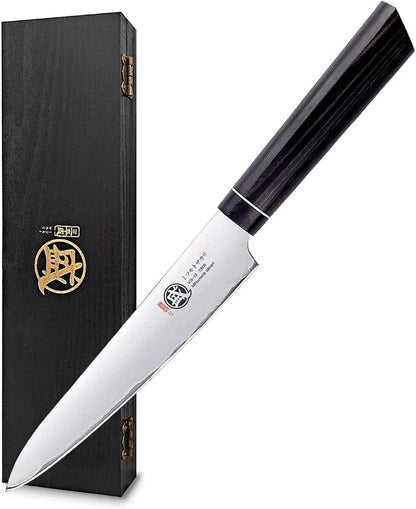 MITSUMOTO SAKARI 5.5 Inch Japanese Paring Knife, Hand Forged VG-10 Steel, Precision Fruit & Vegetable Cutter with G10 Handle (Sandalwood Box Included)