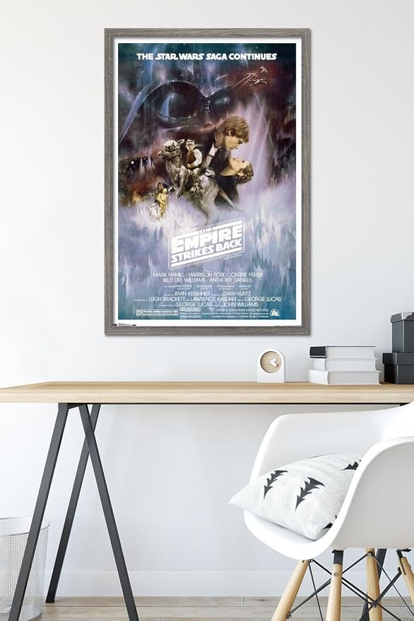 Trends International Star Wars: The Empire Strikes Back - The Saga Continues One Sheet Wall Poster, 22.375" x 34", Barnwood Framed Version