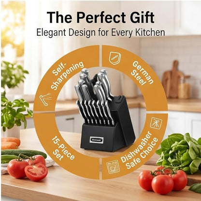 McCook® Knife Sets,German Stainless Steel Kitchen Knives Block Set with Built-in Sharpener, 20 Piece Razor-Sharp Kitchen Knives, Anti-Rust, Ergonomic Design, Elegant Box for Gift