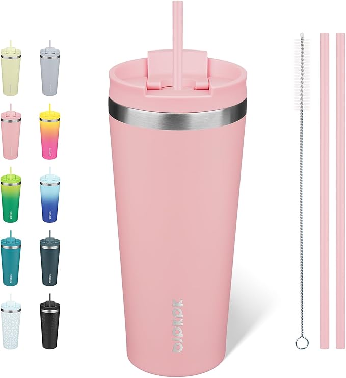 BJPKPK 22oz Tumbler With lid And Straw Stainless Steel Travel Coffee Mug Insulated Tumblers Cups,Light Pink