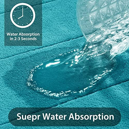 Yimobra Memory Foam Bath Mat, Super Soft Absorbent Bathroom Rug Non Slip, Quick Dry, Machine Washable Floor Carpet for Tub Shower, Home Decor Accessories, 24x17, Lake Blue