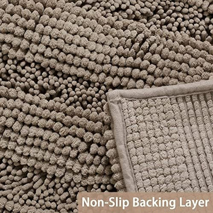 Turquoize Bathroom Rugs Shaggy Chenille Bath Rug Non Slip Thick Shaggy Bath Mats for Bathroom Chenille 1-Piece Bath Mat Set, Soft Super Absorbent Shower Rug Washable Mats, 17"x24", Taupe
