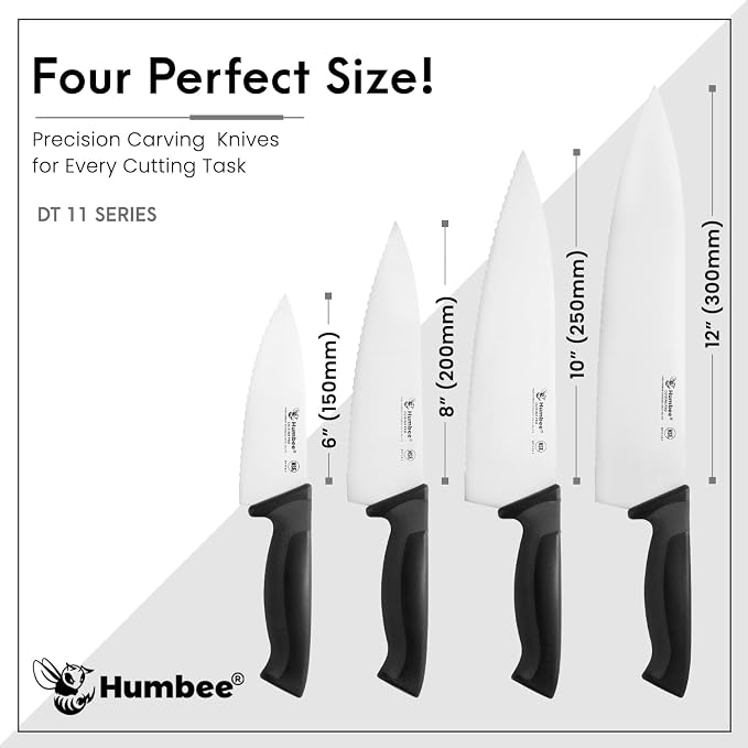 8 Inch Professional Chef Knife with Ergonomic Handle – NSF Certified Stainless Steel Kitchen Knife, Serrated Wave Teeth, Durable and Sharp Blade, DT 11 Series, Black