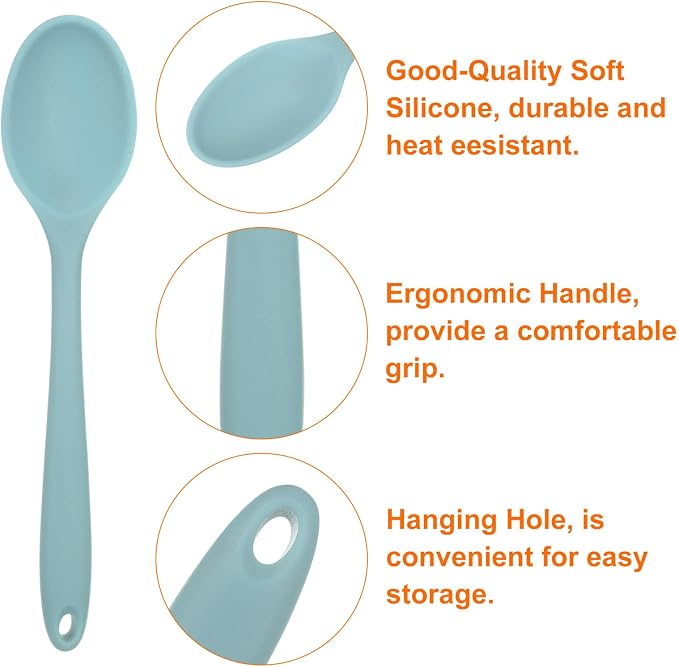 HARFINGTON 2Pcs Silicone Spoons, Heat Resistant Kitchen Cooking Utensil Spoon for Cooking, Mixing, Stirring and Serving, Light Grey