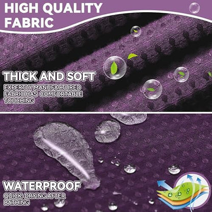 Conbo Mio No Hook Waffle Weave Shower Curtain with Snap in Liner Set, Hotel Luxury Purple Shower Curtains for Bathroom with See Through Top Window, Waterproof, Washable 71W x 74H