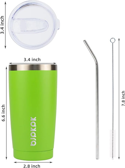 BJPKPK 20oz Tumbler with Lid and Straw Stainless Steel Tumbler Cup Vacuum Insulated Double Wall Travel Coffee Mug,Green