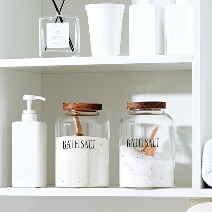 SiliFine 1 Sets 74 oz Glass Bath Salts Jar with Wooden Scoop and Lid, Bath Salt Container for Bathroom Organizers and Storage, Bathtub Accessories for Women Bathroom, Home Decor